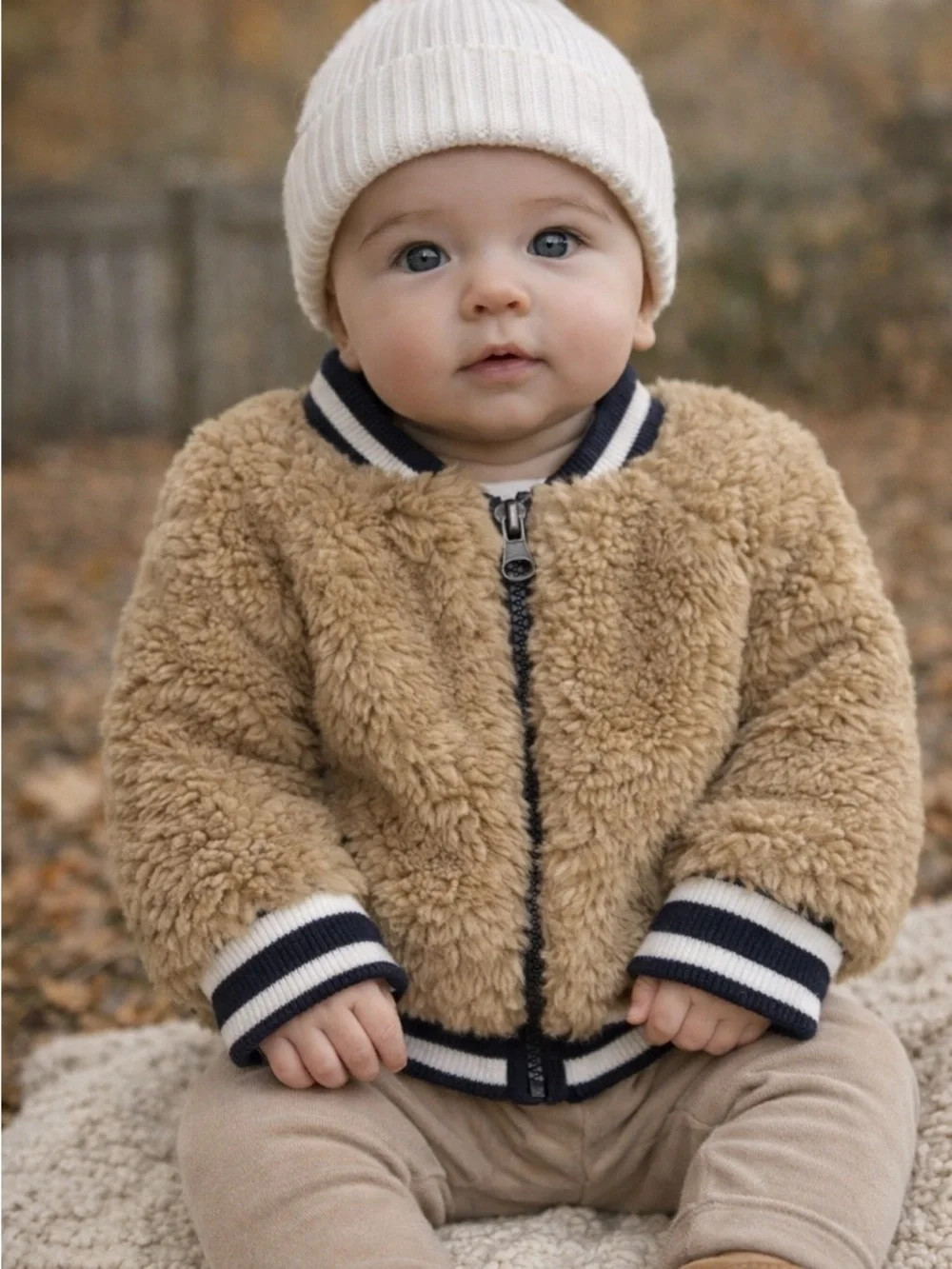 Janie and Jack Teddy Bear Fleece Jacket 0-3M Neutral Cozy Sherpa